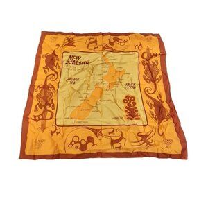 Souvenir Scarf New Zealand Map Maori Tiki Rock Art Location Landmarks 27" Square